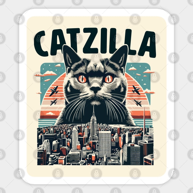 Catzilla Funny Cat Kitten Design Sticker by rhazi mode plagget